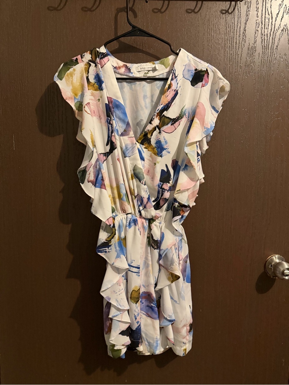 bishop + young White Multi Watercolor Ruffle Romper